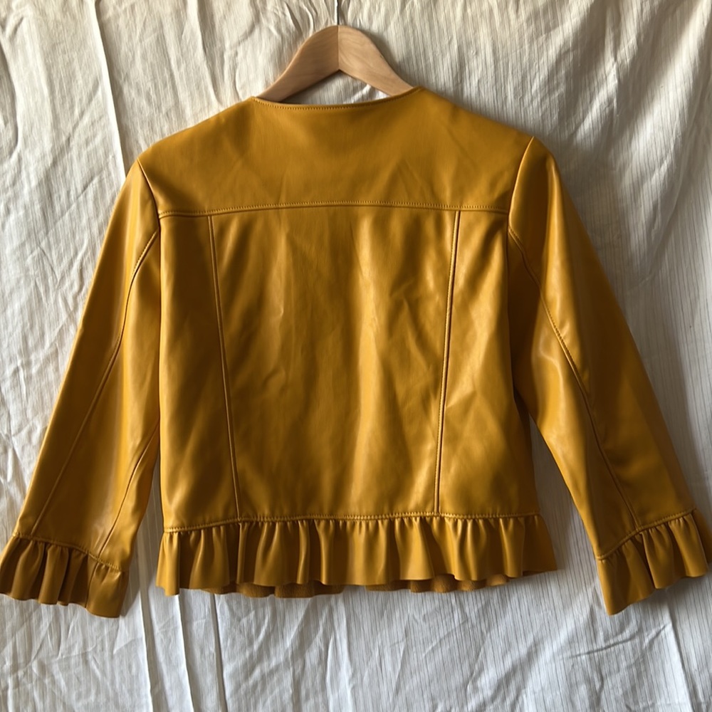 Zara Basic Pleather Mustard Yellow Jacket - image 5